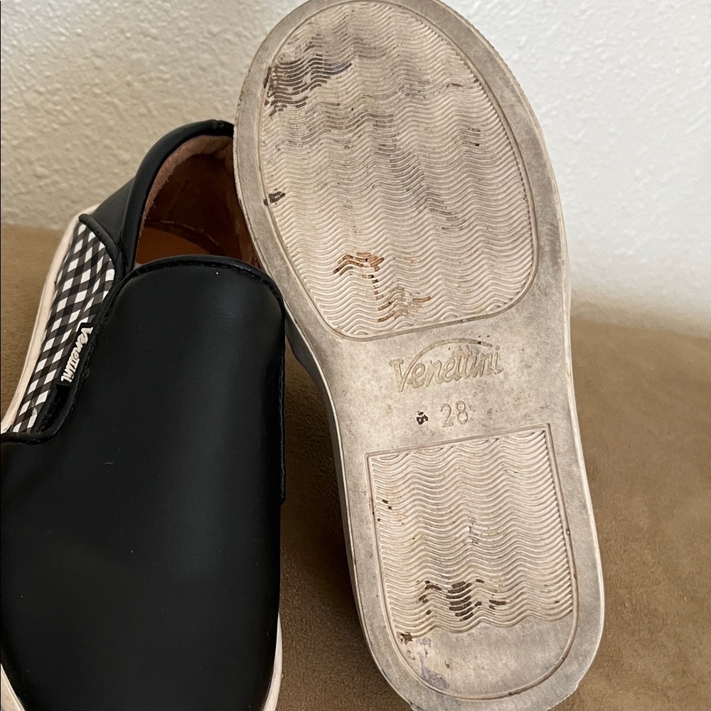 Venettini Black Leather Checkered Slip-Ons Unisex Size 10.5 - Picture 6 of 7
